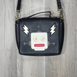Charming Charlie‎ Rare Robot Black Faux Leather Multi Pocket Crossbody Purse